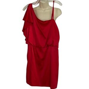 Jessica Simpson size 8 red one shoulder lined side zip dress adjustable